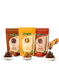 Natural Laddoos Triple Yum Trio - Hazelnut Chocolate Laddoos, Mixed Dry Fruits & Peanut Chocolate Laddoos - 540g