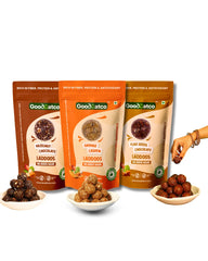 Natural Laddoo Triple Yum Trio -  Hazelnut Chocolate Laddoos, Orange Cashew Laddoos & Flax Seeds Chocolate Laddoos - 540g
