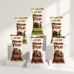 Good Eat Co Protein Bites – COMBO PACK -  Hazelnut Chocolate + Nuts & Seeds Chocolate | 22g Protein/100g | No Preservatives, No Added Refined Sugar | 11 Superfoods | High Protein & Fiber | Dry Fruit Snack | 50g Pack of 5 Bites